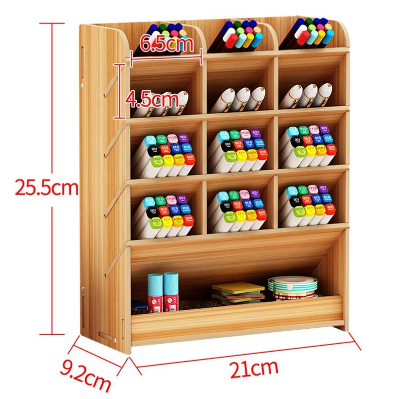 Hggzeg Wooden Desk Organizer, Multi-Functional DIY Pen Holder Storage Box Desktop Stationary Storage Rack for Home, Office and School (B12 Cherry Color) - Image 2